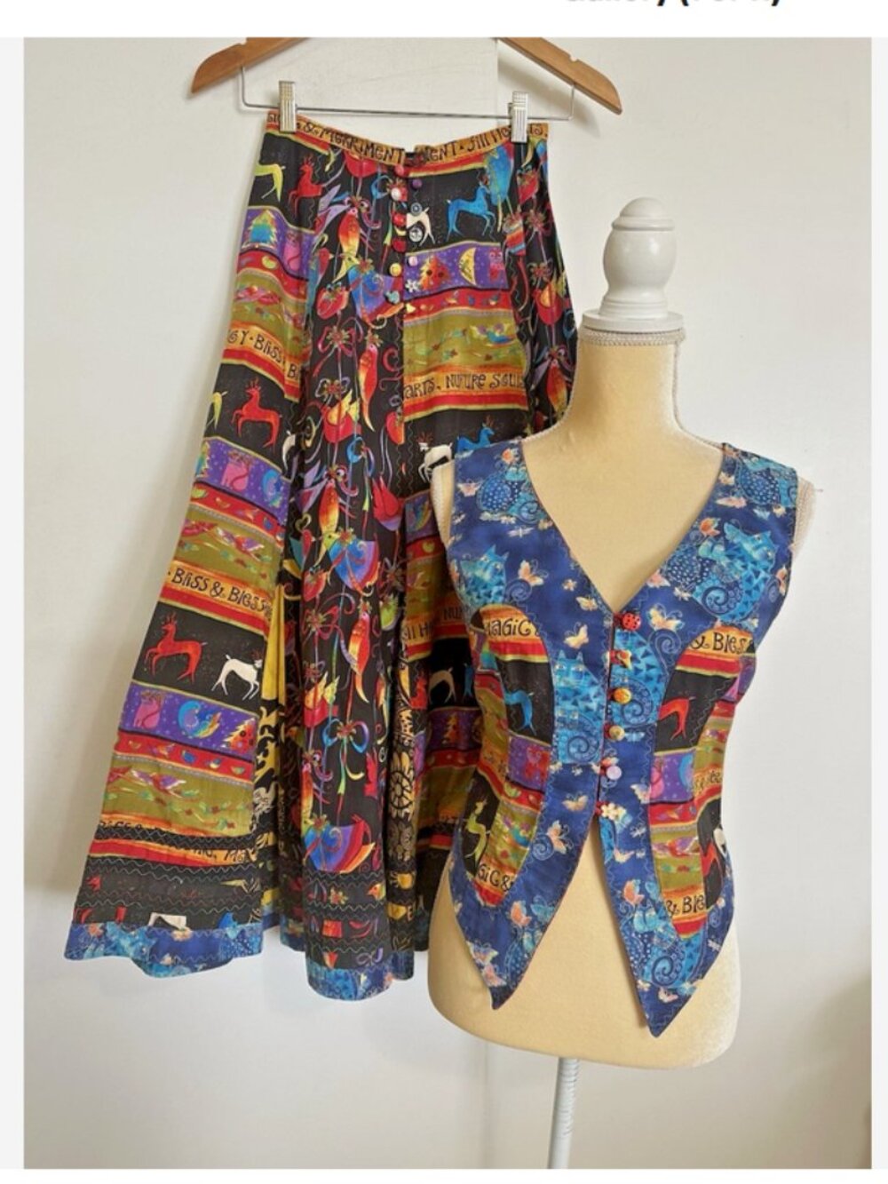 Vintage LAUREL BURCH Cat Christmas Skirt Vest 2 Pc Set 24" Waist OOAK Handmade